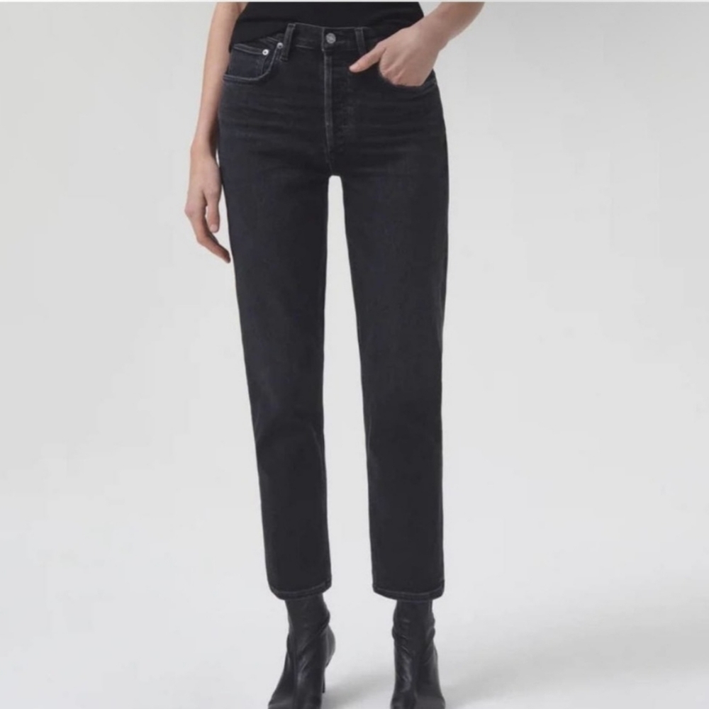 Agolde high rise, straight cropped jeans, black, size 30